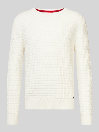 HUGO Strickpullover mit Strukturmuster Modell 'Stubon' Offwhite 1