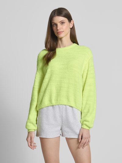 American Vintage Gebreide pullover met structuurmotief, model 'LIGEWAY' Neongeel gemêleerd - 4