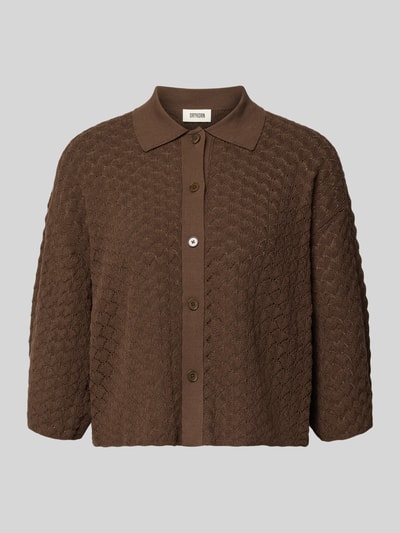 Productfoto, gebreid shirt van puur katoen in bruin met polokraag, knoopsluiting en 3/4-mouwen, boxy fit, model 'LOYSIA' van DRYKORN