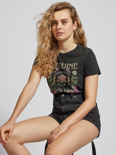 Only T-shirt met motief- en statementprint, model 'LUCY' Zwart - 3