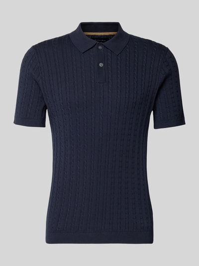 Produktfoto, Slim Fit Poloshirt in tricotlook van Christian Berg Men in donkerblauw, puur katoen, polokraag, korte mouw, heren