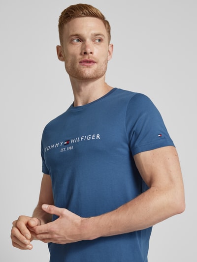 Tommy Hilfiger T-shirt met labelprint Jeansblauw - 3