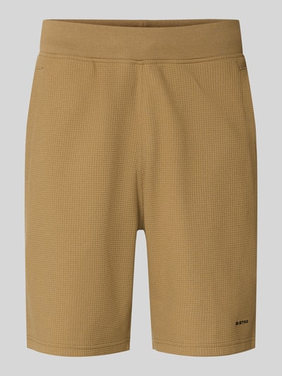 Productfoto, Straight Fit Shorts met structuurpatroon van G-Star Raw in beige, gemaakt van elastische materiaalmix met katoen, logodetail, elastische band, bandwijdte maat M 44 cm, binnenbeenlengte maat M 20 cm.