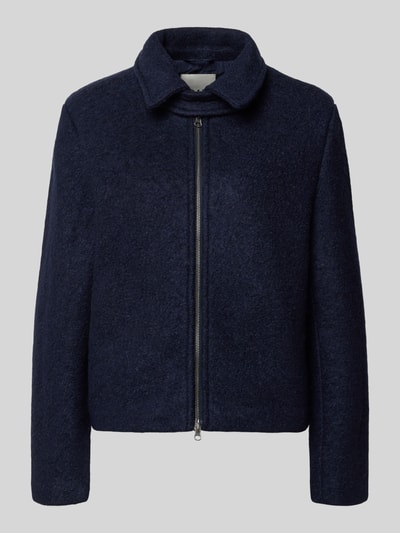 Produktfoto, Regular Fit Wolljacke aus Woll-Mix mit Umlegekragen von ICHI, dunkelblau, Zweiwege-Reißverschluss, glatte Textur
