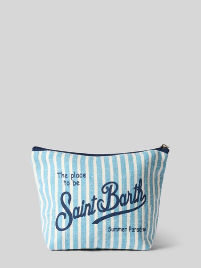 Produktfoto, Kosmetiktasche aus Leinen mit Statement-Print Modell 'ALINE' von MC2 Saint Barth in Blau-Weiß, gestreiftes Muster, Reißverschluss