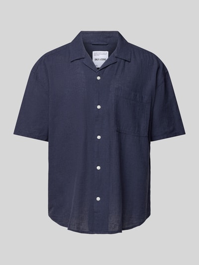 Only & Sons Relaxed fit vrijetijdsoverhemd met 1/2-mouwen, model 'CAIDEN' Marineblauw - 2