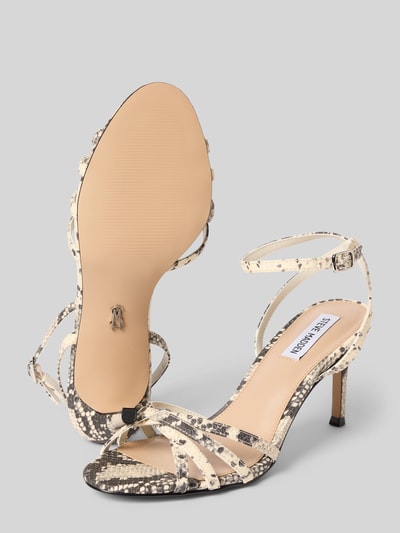 Produktfoto, Sandaletten mit Pfennigabsatz Modell 'Nile' von Steve Madden in Schlangenleder-Optik, abgerundete Passform, Absatzhöhe: 9 cm, offene Ferse, Schafthöhe: 8 cm, Schaftweite: 6 cm, Damen Sandaletten