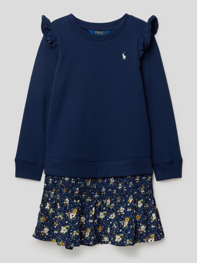 Polo Ralph Lauren Kids Sukienka z dzianiny dresowej z wyhaftowanym logo model ‘DAY’ Granatowy 1