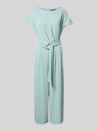 Produktfoto, Jumpsuit mit Stretch-Anteil von Betty Barclay in mintgrünem Elastischer-Material-Mix, Regular-Fit, Rundhalsausschnitt, Gürtel, Kurzärmelig, 7/8-Länge, Gelegte Falten, Rückenlänge 38 cm, Brustweite 37 cm, Ärmellänge 23 cm, Gesamtlänge 127 cm, Innenbeinlänge 58 cm