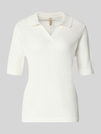 Produktfoto, Strickpullover mit Polokragen und 1/2-Arm Modell 'DENEFA' von Soyaconcept in Reine Baumwolle im Relaxed-Fit, weiß, Struktur-Strick