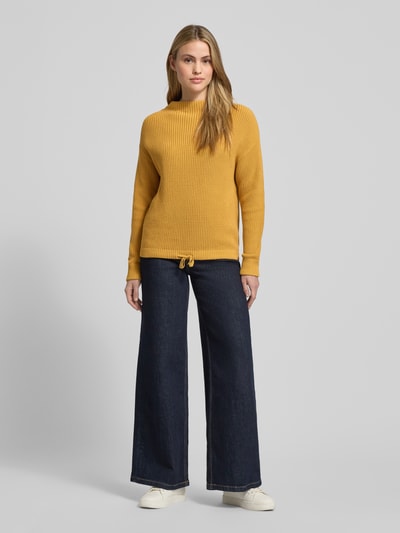 Jake*s Casual Gebreide pullover met opstaande kraag en tunnelkoord Mosterdgeel - 1