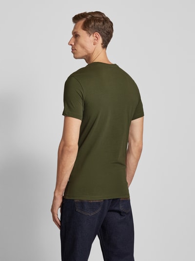 Casual Friday T-shirt met geribde ronde hals Kaki - 5