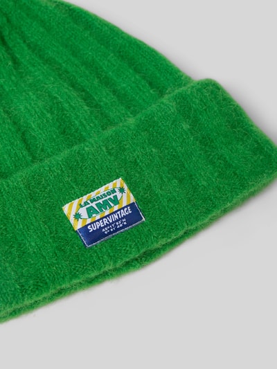 American Vintage Strickmütze mit Label-Patch Modell 'VITOW' Neon Gruen 2