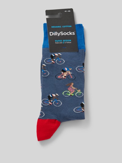 DillySocks Sokken met motiefstitching, model 'Blue Bike' Blauw - 3