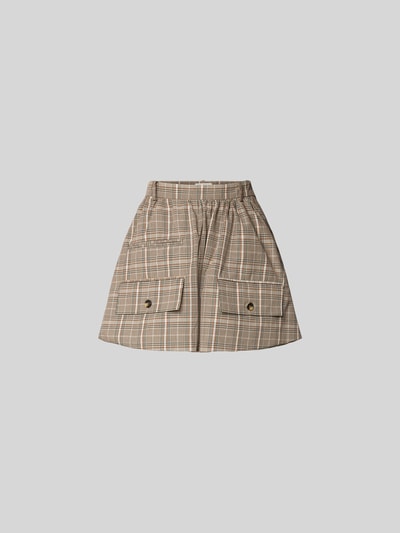 Produktfoto, Minirock mit Pattentaschen von BAUM & PFERDGARTEN, kariertes Beige mit Falten-Optik, Material-Mix mit Baumwoll-Anteil, Nahtreißverschluss, ausgestellte Passform, Bundweite Größe 36: 36 cm