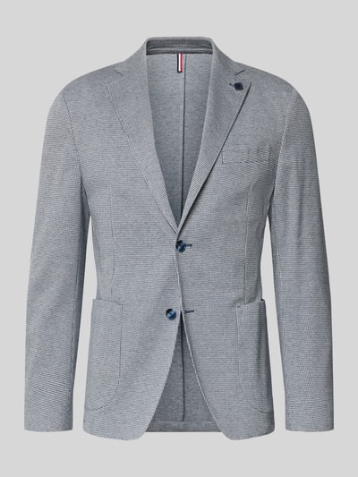 Produktfoto, Regular Fit Blazer mit Zierstein von HECHTER PARIS, bawełniana mieszanka, krój regular fit, kolor jasnoszary, tekstura drobnej kraty, klapy, kieszeń na piersi, naszywane kieszenie, zapięcie na 2 guziki, długość pleców w rozmiarze 50: 73 cm, szerokość ramion w rozmiarze 50: 48 cm, długość rękawa w rozmiarze 50: 68 cm