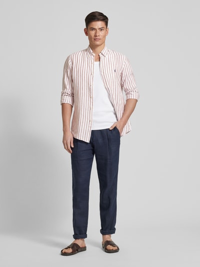 Polo Ralph Lauren Custom Fit Leinenhemd mit Streifenmuster Khaki 1