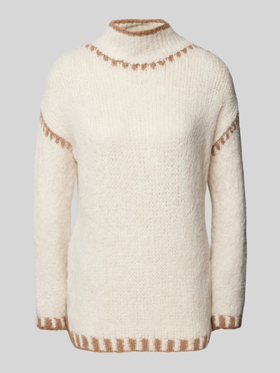 ZABAIONE Oversized gebreide pullover met opstaande kraag, model 'Emily' Beige - 2