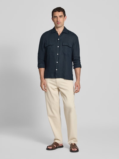 Marc O'Polo Regular Fit Leinenhemd mit Brustpattentaschen Marine 1