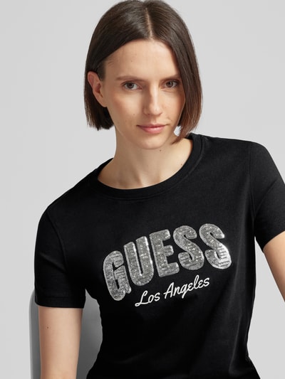 Guess T-shirt z cekinowym obszyciem model ‘SEQUINS’ Czarny 3