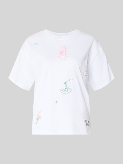 Produktfoto, Regular Fit T-Shirt aus reiner Baumwolle Modell 'EMMINA' von Only, Optik: Unifarben, mit Stickereien, Rundhals, Kurzarm