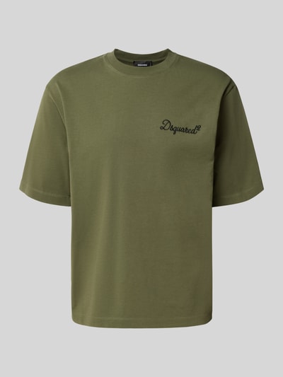 Produktfoto, olivgrünes Relaxed Fit T-Shirt aus reiner Baumwolle mit Logo-Stickerei von Dsquared2 Ready to Wear, kurze Ärmel, glatte Textur