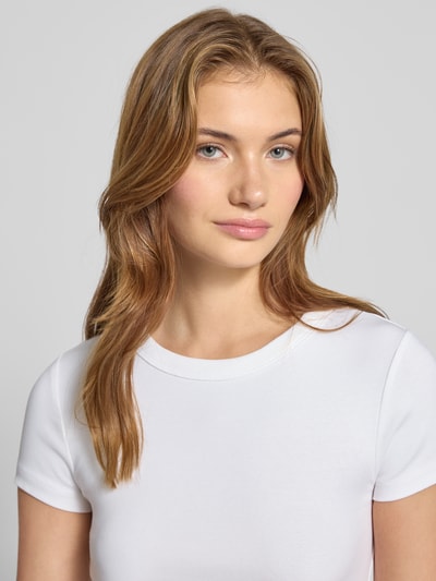 Gina Tricot T-shirt z prążkowanym okrągłym dekoltem Biały 3
