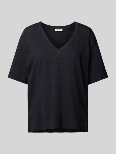 Esprit T-Shirt in unifarbenem Design mit V-Ausschnitt Black 2