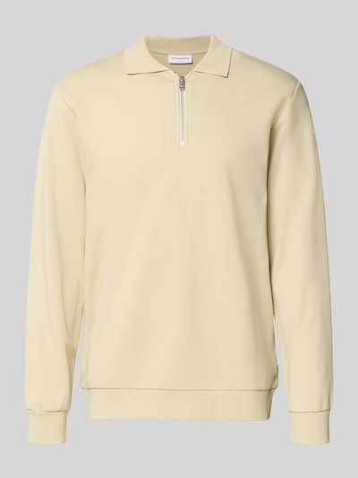 Produktfoto, Sweatshirt mit Polokragen und Reißverschluss von Lindbergh aus Baumwoll-Mix in Beige, Regular-Fit, Rückenlänge 70 cm, neutrale Struktur