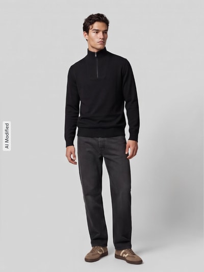 Tom Tailor Denim Troyer z czystej bawełny z detalem z zamkiem błyskawicznym Czarny 1