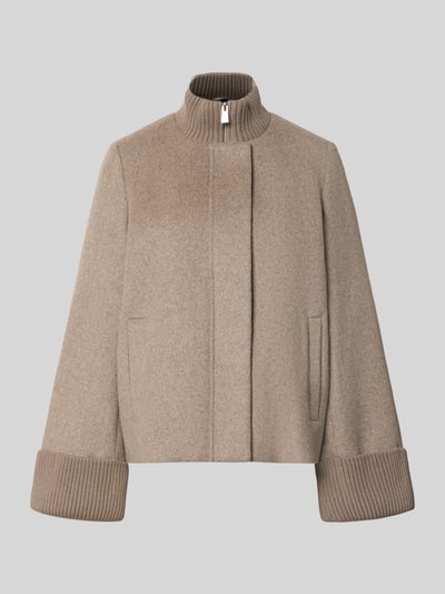 Produktfoto, Jacke aus Woll-Mix mit gestricktem Stehkragen van COMMA, zandkleur, losse fit, opstaande kraag, zakken, geribde boorden