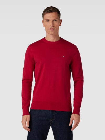 Tommy Hilfiger Sweter z dzianiny z wyhaftowanym logo Wiśniowy 4