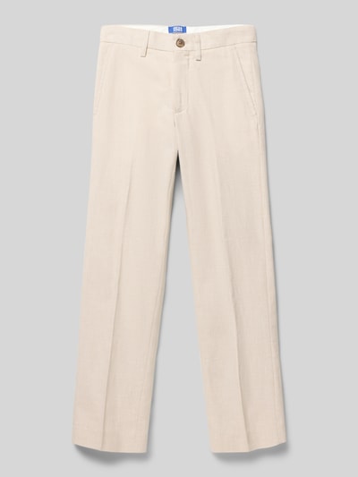 Productfoto, kinderbroek van Jack & Jones, katoen-linnenmix, regular fit, model 'MARTIN', persplooien, steekzakken, beige, structuur, taillewijdte 33 cm, binnenbeenlengte 63 cm