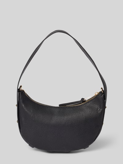 Produktfoto, Shoulder Bag aus Rindsleder-Mix Modell 'Lifetime' von Hey Marly in Schwarz, strukturierte Oberfläche, Hauptfach mit Reißverschluss, abnehmbarer Schulterriemen in Ketten-Optik, Logo-Detail, Maße ca. 25 cm Breite, 20 cm Länge, 7 cm Tiefe, Schulterriemen ca. 45 cm