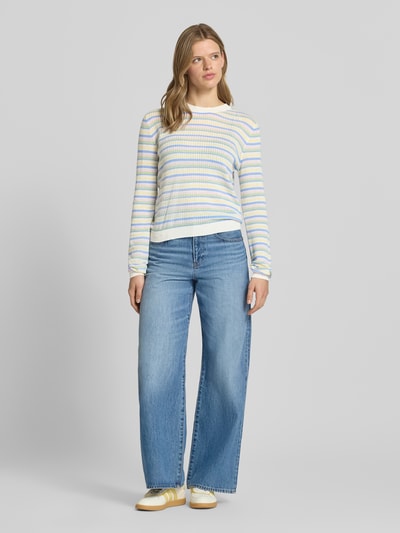 PIECES Regular Fit Strickpullover aus reiner Baumwolle Modell 'DIANA' Weiss 1
