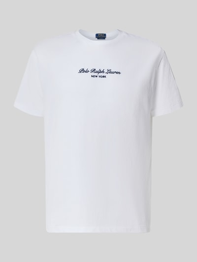 Produktfoto, Regular Fit T-Shirt aus reiner Baumwolle von Polo Ralph Lauren in wit met donkerblauwe tekst, gladde stof, Heren t-shirt