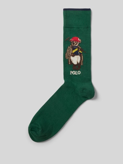 Produktfoto, Socken aus Baumwoll-Mix mit Polo Bear von Polo Ralph Lauren Underwear in Grün, Optik: Unifarben, Feinstrick, Stitching-Applikation.