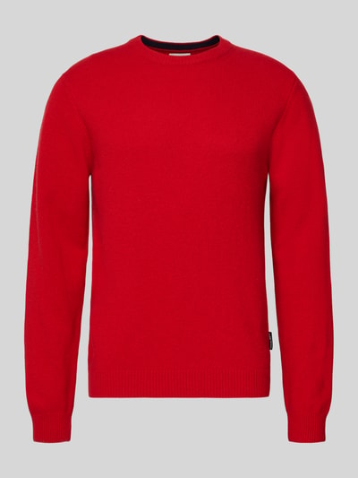 Produktfoto, Oversized Strickpullover mit gerippten Abschlüssen von Casual Friday, Lanawoll-Mix, czerwony, okrągły dekolt, rozmiar M: długość pleców 68 cm, długość rękawa 70 cm