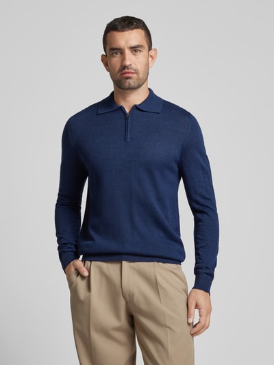 Christian Berg Men Gebreide pullover met korte ritssluiting Donkerblauw gemêleerd - 4