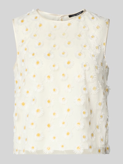 Produktfoto, Blusentop im Allover-Look mit Rundhalsausschnitt von Luisa Cerano, Damen Blusentop aus Tüll, Regular Fit, cremefarben mit gelben Blüten, dezente Struktur, Rückenlänge bei Größe 36: 86 cm