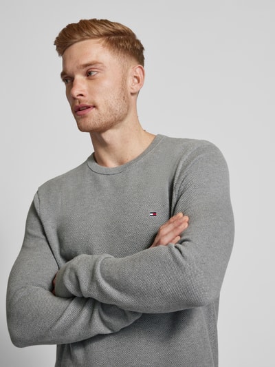 Tommy Hilfiger Strickpullover mit Logo-Stitching Hellgrau 3