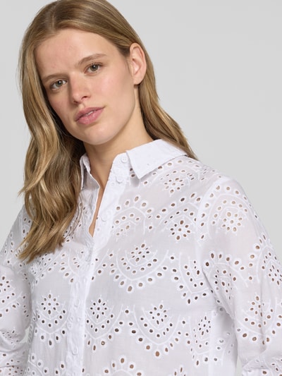 PIECES Bluzka z długim rękawem o kroju regular fit z czystej bawełny model 'VILDE' Biały 3