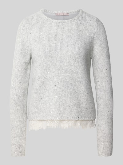 Produktfoto, Regular Fit Pullover mit Woll-Mohair-Anteil van Christian Berg Woman Selection, Materiaalmix, Tricotlook, met pailletten, met kant, met lange mouwen, ruglengte maat S 47 cm, mouwlengte 67 cm.