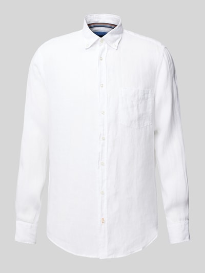 Christian Berg Men Regular Fit Leinenhemd mit Button-Down-Kragen Weiss 2