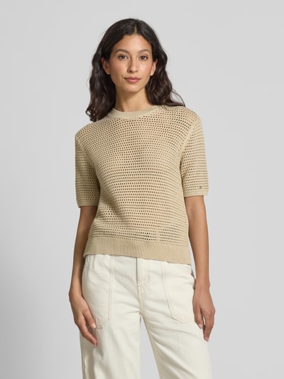 Tommy Hilfiger Regular Fit Häkelpullover aus Baumwoll-Mix Sand 4