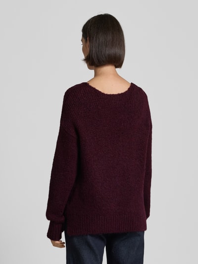 Milano Italy Sweter z dzianiny z okrągłym dekoltem Bordowy 5