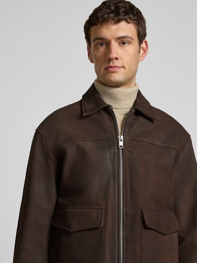 JACK & JONES Premium Leren jack met tweewegsritssluiting, model 'LEWIS' Chocoladebruin - 3