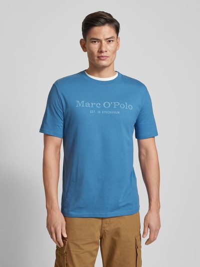 Marc O'Polo T-shirt met labelprint Rookblauw - 4