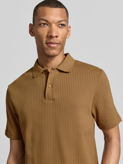 Samsøe Samsøe Modern Fit Polokragen mit kurzer Knopfleiste Modell 'JASE' Mittelbraun 3