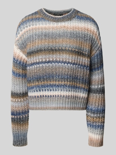 Productfoto, Relaxed Fit Strickpullover aus Woll-Mix mit Streifen-Muster van Oui, elastische boorden, damestrui met gemêleerde kleuren, ruw gebreide structuur, ruglengte 51 cm, mouwlengte 56 cm